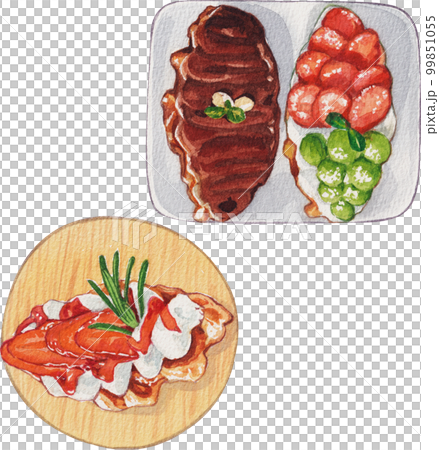 Homemade Croissant Waffle Croffles with Berries and Cream watercolor 99851055