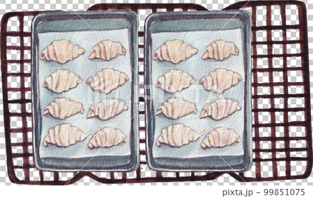 Homemade Croissant Waffle Croffles with Berries and Cream watercolor 99851075