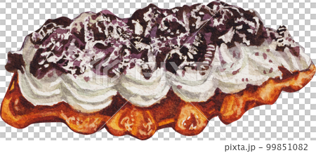 Homemade Croissant Waffle Croffles with Berries and Cream watercolor 99851082