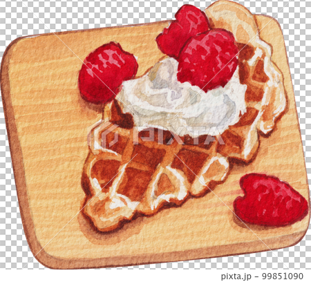 Homemade Croissant Waffle Croffles with Berries and Cream watercolor 99851090