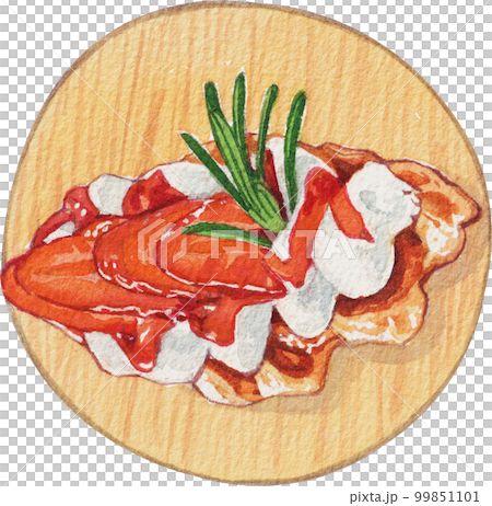 Homemade Croissant Waffle Croffles with Berries and Cream watercolor 99851101
