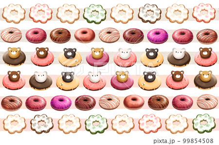 一列に並んだ 3種のドーナツ ライン入り 差分あり イラスト素材 ポンデリング 一列に並んだ 3種のドーナツ ライン入り 差分あり イラスト素材 ポンデリング 99854508