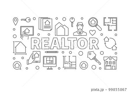 Realtor vector concept horizontal illustration in line style 99855867