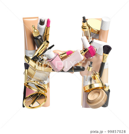 Letter H. Alphabet from cosmetics, make up and beauty products isolated on white. 99857028