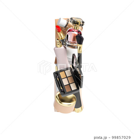 Letter I. Alphabet from cosmetics, make up and beauty products isolated on white. 99857029