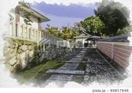 水彩画風　當麻寺　奥院　参道　奈良県葛城市 99857646
