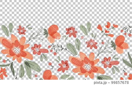 Border of tender orange flowers, watercolor illustration for design. 99857678