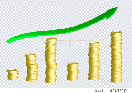 3D Growth Stock Chart Arrow with Golden Coins 99858364