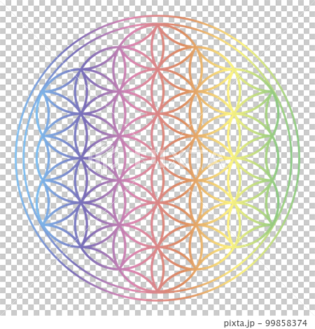 神聖幾何学フラワーオブライフ、虹色のグラデーション、幸運のイラスト