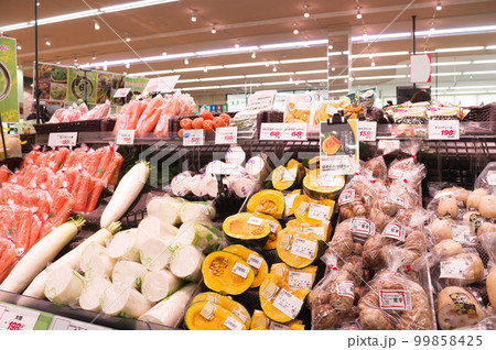 2月・休日に妻とショッピング、物価上昇で食料品が値上がりのため節約する主婦 99858425