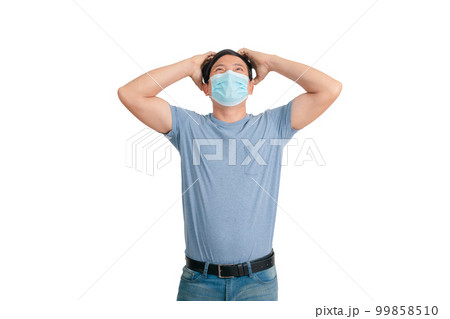 Asian man wearing a mass gesture Asian man wearing a mass gesture 99858510