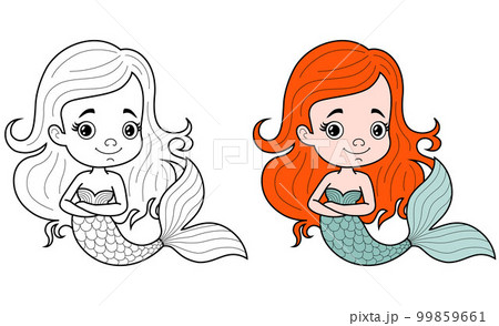 linear drawing of a little mermaid for self-coloring. mythical character. 99859661