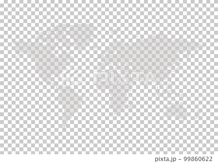 灰色世界地圖 - 由帶圓角的正方形組成的虛線世界地圖 99860622