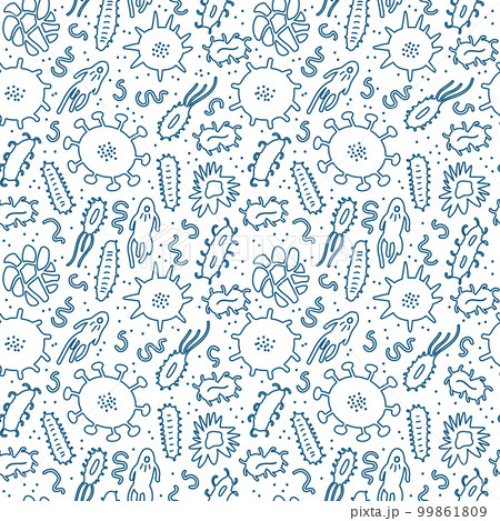 Bacteria and germs outline pattern. Repeated microorganisms isolated on white background. 99861809