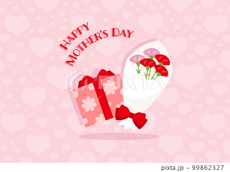 母の日のカードギフトと花束背景ハート柄ピンク 99862327