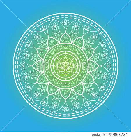 Abstract mandala pattern on yellow-blue background 99863284