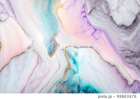 Liquid abstract marble painting background print with a rose blue-gray gold glitter texture 99863876