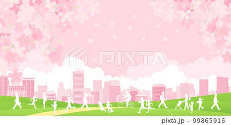 お花見 大都市 背景素材 お花見 大都市 背景素材 99865916