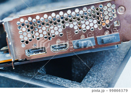 hdmi video outputs on the Graphics Card.  hdmi video outputs on the Graphics Card.  99866379