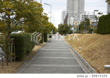 街並み・直線・歩道・真っ直ぐ・見通す 99874104