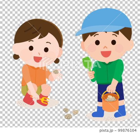 Boys and girls enjoying clam digging illustration Boys and girls enjoying clam digging illustration 99876104