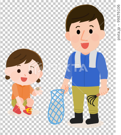 潮干狩りを楽しむ父親と女の子　イラスト 99876106