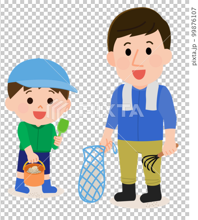 父親和男孩享受挖蛤插圖 父親和男孩享受挖蛤插圖 99876107