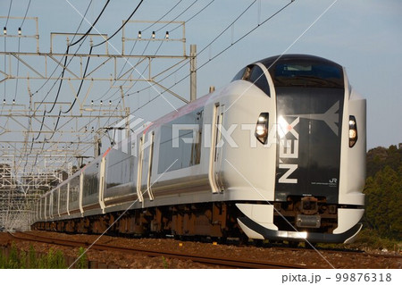 夕暮れの総武本線をゆくE259系の特急成田エクスプレス号 夕暮れの総武本線をゆくE259系の特急成田エクスプレス号 99876318