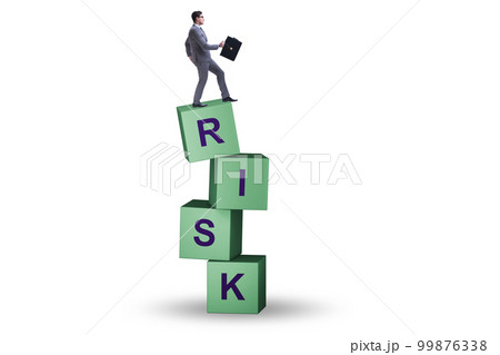 Risk management concept with businessman on cubes 99876338