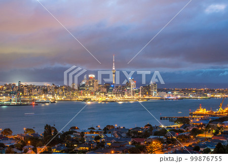 The scenery view of Auckland cityscape at night view from Mt.Victoria of Devonport the suburb of Auckland, New Zealand. The scenery view of Auckland cityscape at night view from Mt.Victoria of Devonport the suburb of Auckland, New Zealand. 99876755