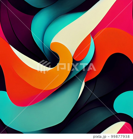 Psychedelic swirls and curves: Use bold, bright colors and fluid lines to create a groovy, psychedelic pattern Generative AI, illustration Psychedelic swirls and curves: Use bold, bright colors and fluid lines to create a groovy, psychedelic pattern Generative AI, illustration 99877938