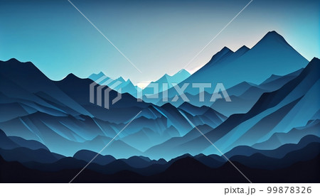 A gradient background that fades from dark blue to light blue, with a silhouette of a mountain range in the foreground, Generative AI, illustration 99878326