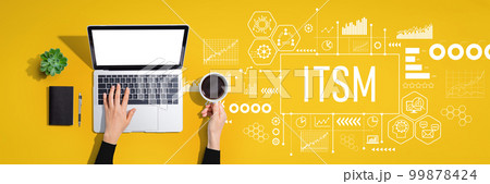 ITSM theme with person using laptop computer ITSM theme with person using laptop computer 99878424