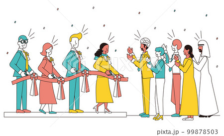 記念式典でテープカットをする多種多様なビジネスパーソン 記念式典でテープカットをする多種多様なビジネスパーソン 99878503