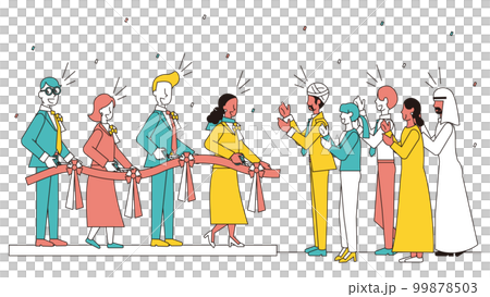 記念式典でテープカットをする多種多様なビジネスパーソン 記念式典でテープカットをする多種多様なビジネスパーソン 99878503