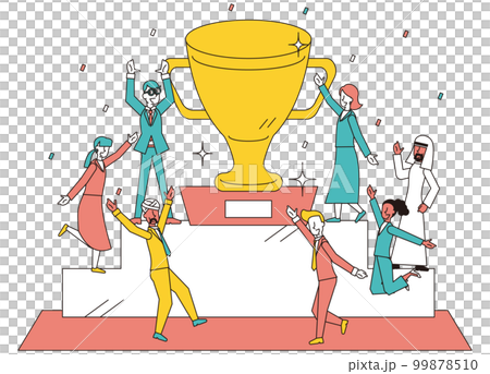 A large number of business people announcing products that will be given to people with excellent sales performance 99878510