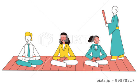 お寺で座禅を体験する外国のビジネスパーソン 99878517