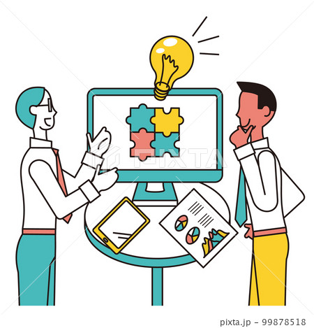 モニターの前で商談を行う男性のビジネスパーソン 99878518