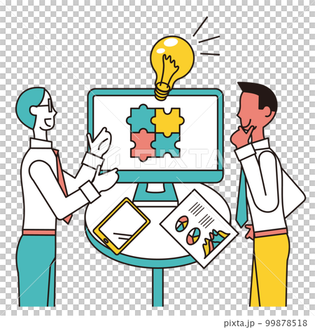 モニターの前で商談を行う男性のビジネスパーソン 99878518