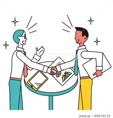 商談成立で握手を行う男性のビジネスパーソン 商談成立で握手を行う男性のビジネスパーソン 99878519