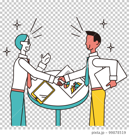 商談成立で握手を行う男性のビジネスパーソン 商談成立で握手を行う男性のビジネスパーソン 99878519