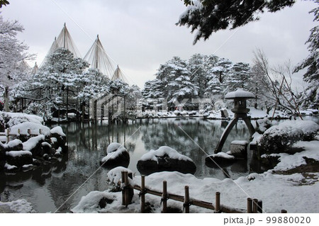 雪の兼六園 ことじ灯篭と雪吊り 金沢市 石川県 雪の兼六園 ことじ灯篭と雪吊り 金沢市 石川県 99880020