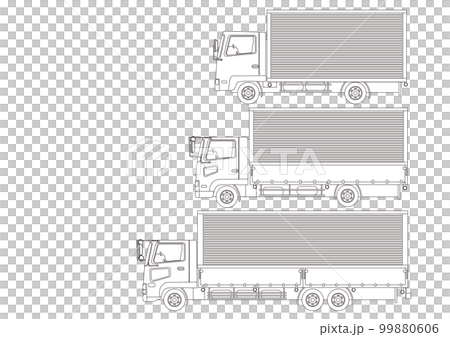 8tトラックと4tトラックと2tトラックの大きさ比較の線画 8tトラックと4tトラックと2tトラックの大きさ比較の線画 99880606