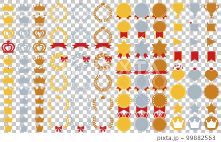 金、銀、銅牌排名插圖、皇冠、桂冠等。 金、銀、銅牌排名插圖、皇冠、桂冠等。 99882563