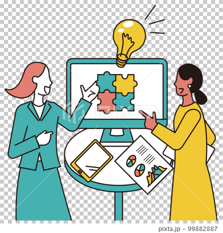 一名女商人和一名印度婦女在顯示器前進行商務談判 99882887