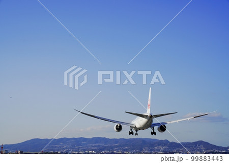 大阪 豊中 着陸前の飛行機(ボーイング767-300ER)(原田進入灯橋付近から、晩冬) 大阪 豊中 着陸前の飛行機(ボーイング767-300ER)(原田進入灯橋付近から、晩冬) 99883443