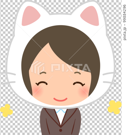 A woman in a suit wearing a cat 99884296