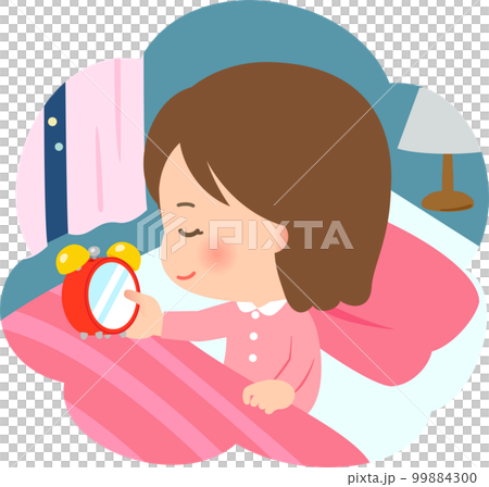 目覚まし時計をセットして寝る女性 目覚まし時計をセットして寝る女性 99884300