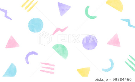 ポップなパステルカラーの幾何学模様の背景 かわいい手描きの水彩イラスト ポップなパステルカラーの幾何学模様の背景 かわいい手描きの水彩イラスト 99884460
