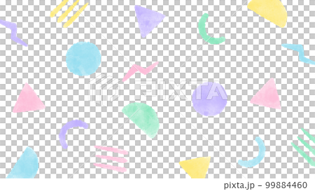 ポップなパステルカラーの幾何学模様の背景 かわいい手描きの水彩イラスト ポップなパステルカラーの幾何学模様の背景 かわいい手描きの水彩イラスト 99884460